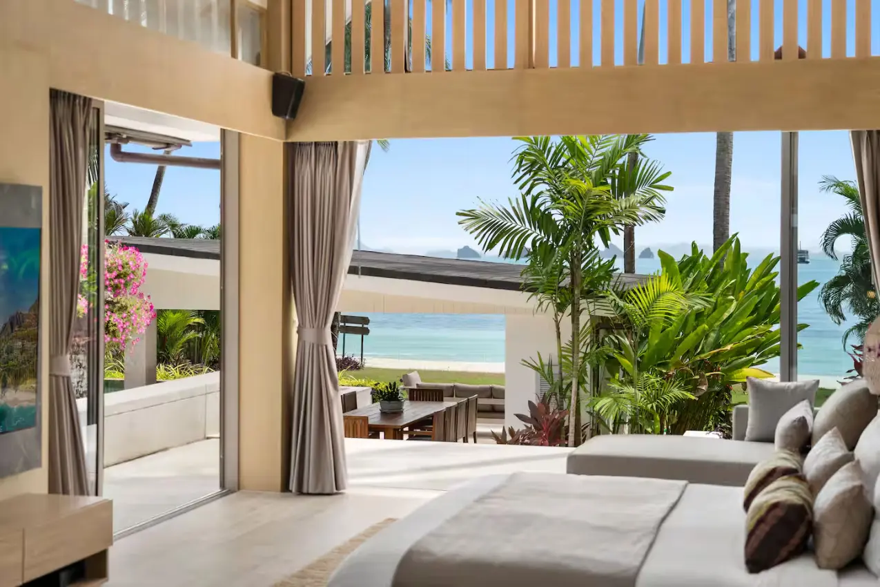 Luxury family master suite with entertainment system and beachfront atmosphere at Mandarin Beach Villa Koh Samui.