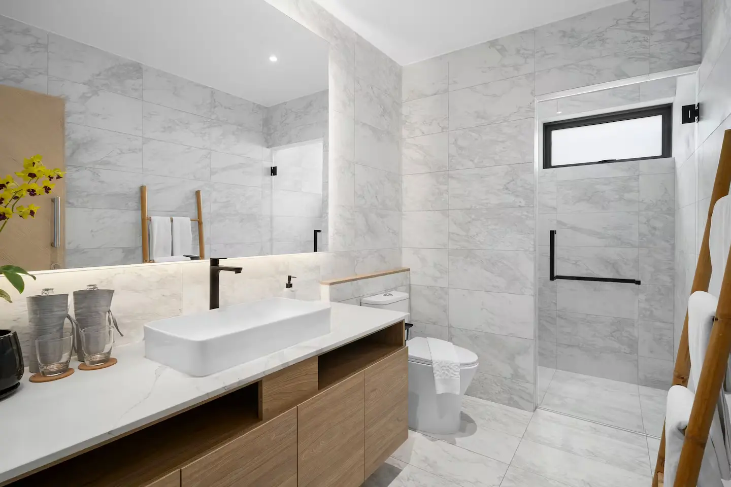 Luxury bunk room ensuite bathroom designed for children and families at Mandarin Beach Villa Koh Samui.