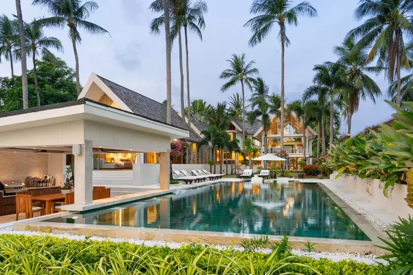 Luxury family pool entertainment area with premium sound system at Mandarin Beach Villa Koh Samui.