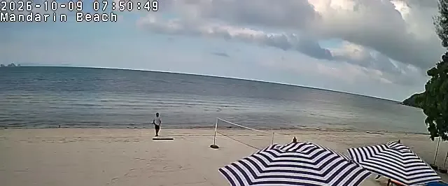 Frame from Mandarin Beach Villa's beachfront camera at Lipa Noi, sampled at 9 Oct 2026, 07:50 Thailand time