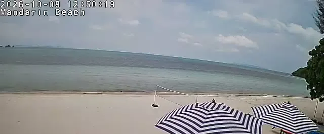 Frame from Mandarin Beach Villa's beachfront camera at Lipa Noi, sampled at 9 Oct 2026, 12:50 Thailand time