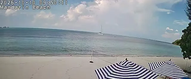 Frame from Mandarin Beach Villa's beachfront camera at Lipa Noi, sampled at 10 Oct 2026, 09:50 Thailand time