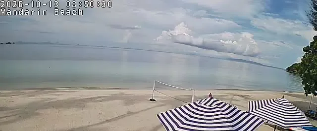 Frame from Mandarin Beach Villa's beachfront camera at Lipa Noi, sampled at 13 Oct 2026, 08:50 Thailand time